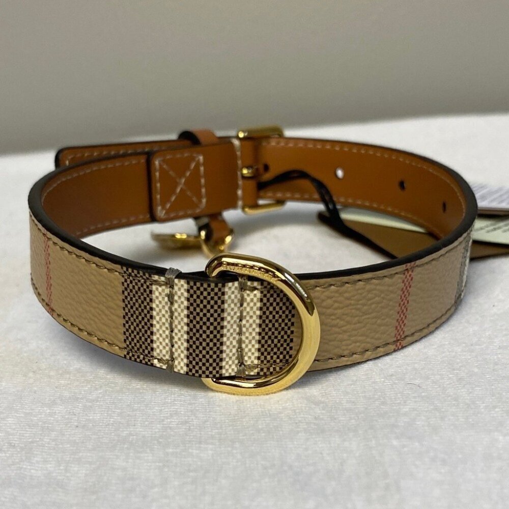 SOLD OUT NWT Burberry Medium Check Dog Collar in Archive Beige/Briar Brown - Picture 4 of 9